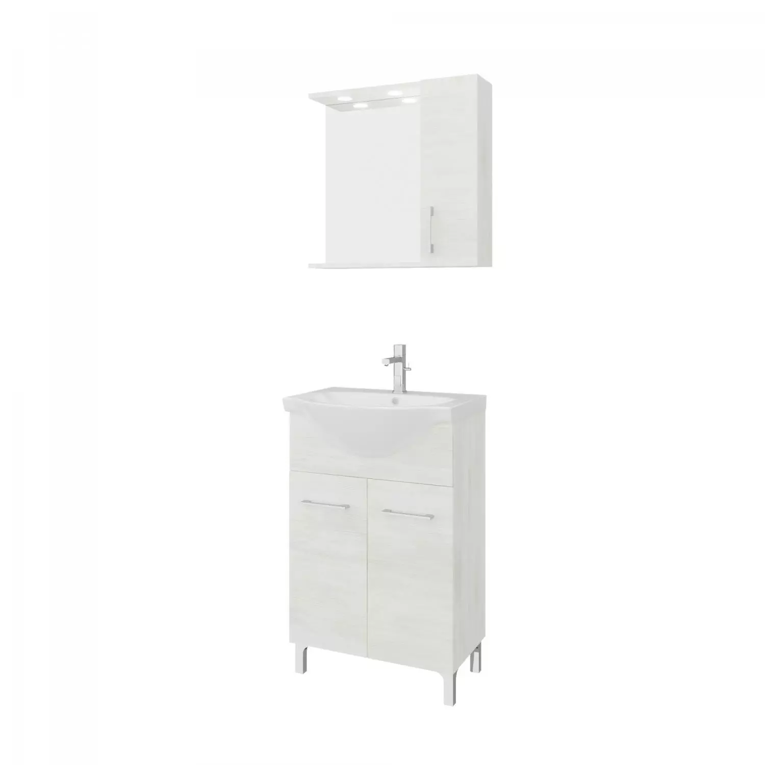 Rubino 55cm-es két ajtós fürdőszobaszekrény polccal fehér tölgy + mosdó