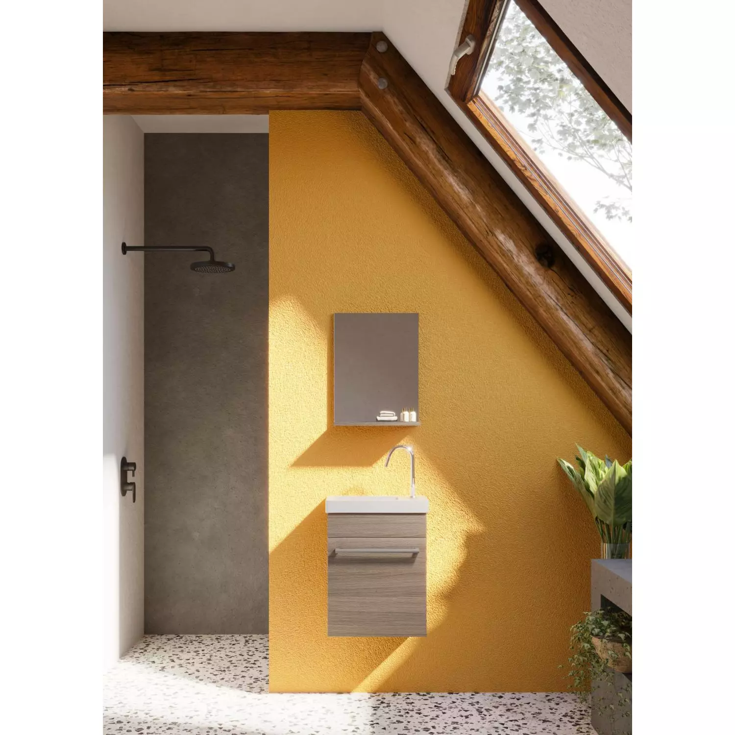 Perla 40cm-es egy ajtós fürdőszobaszekrény füstölt tölgy + mosdó