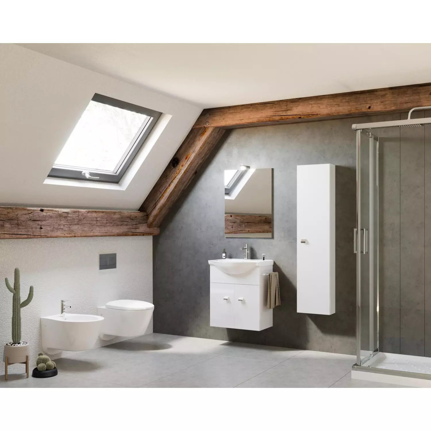 Zaffiro 55cm-es két ajtós fürdőszobaszekrény fényes fehér + mosdó