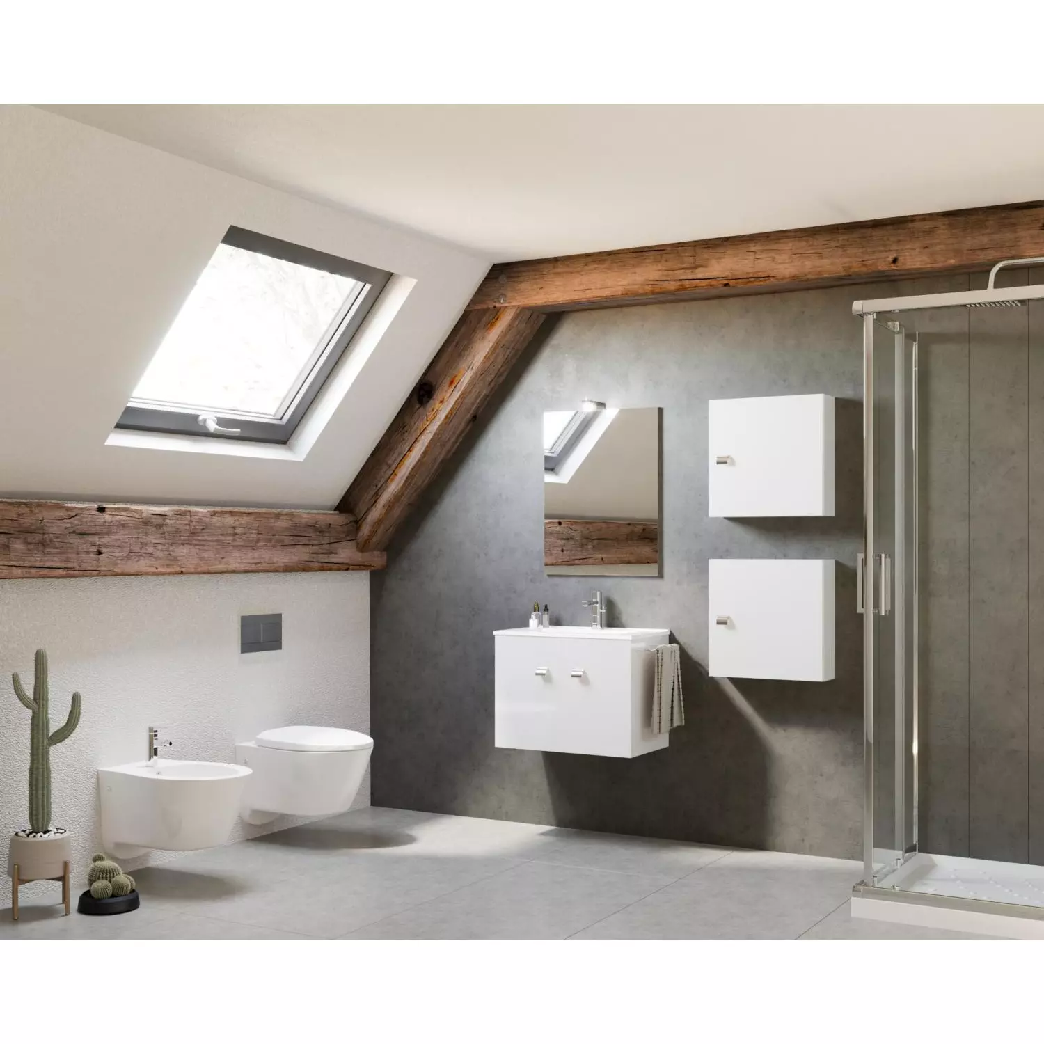 Zaffiro 60cm-es két ajtós fürdőszobaszekrény fényes fehér  + mosdó