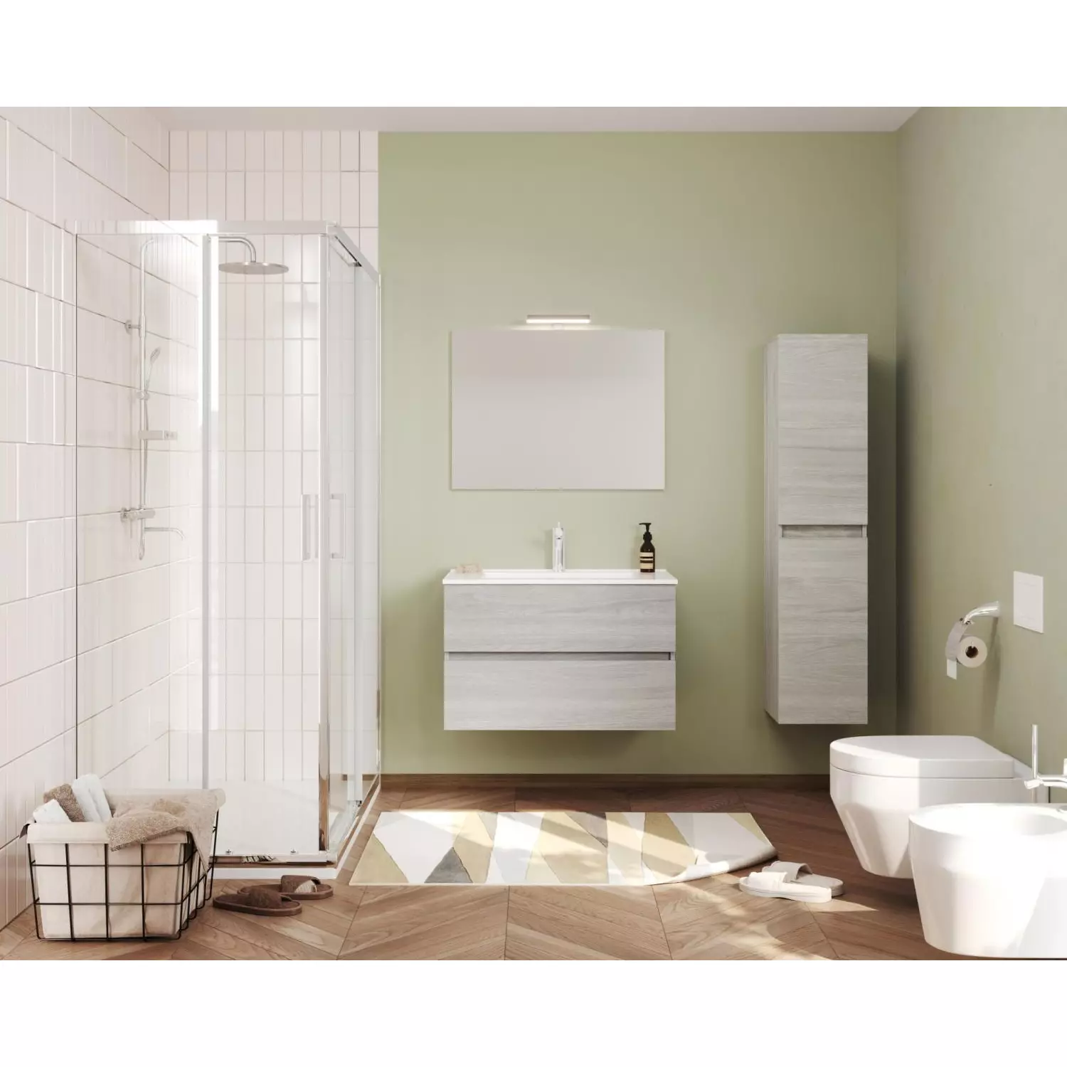 Easy 80cm-es két fiókos fürdőszobaszekrény szürke tölgy + mosdó