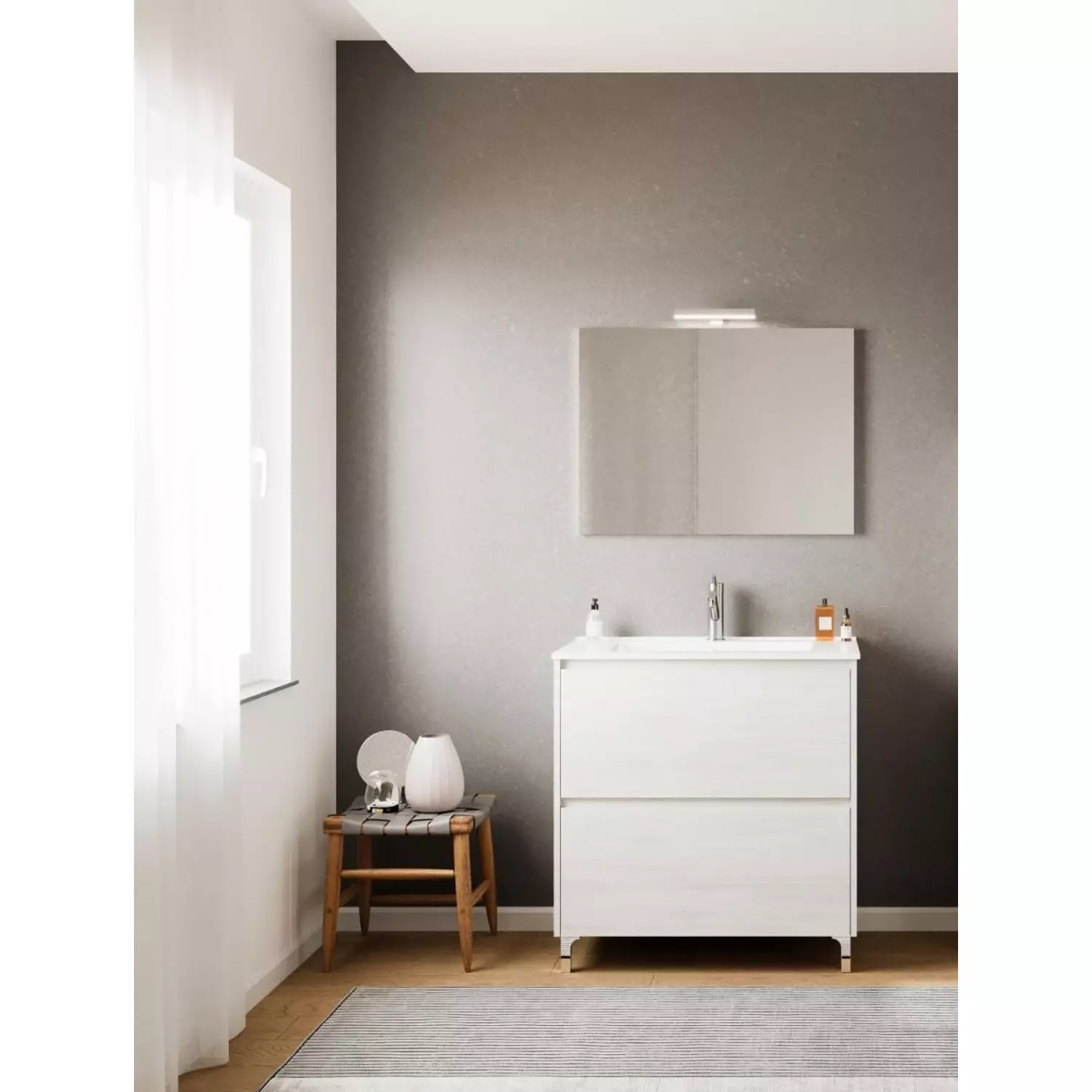 Lisbona 80cm-es 2 fiókos fürdőszobaszekrény fehér tölgy + mosdó