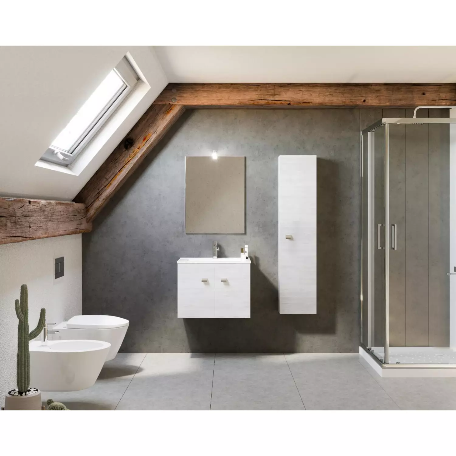 Zaffiro 60cm-es két ajtós fürdőszobaszekrény fehér tölgy + mosdó