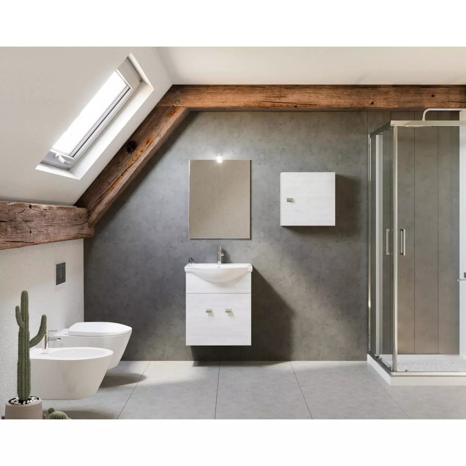 Zaffiro 55cm-es két ajtós fürdőszobaszekrény fehér tölgy + mosdó