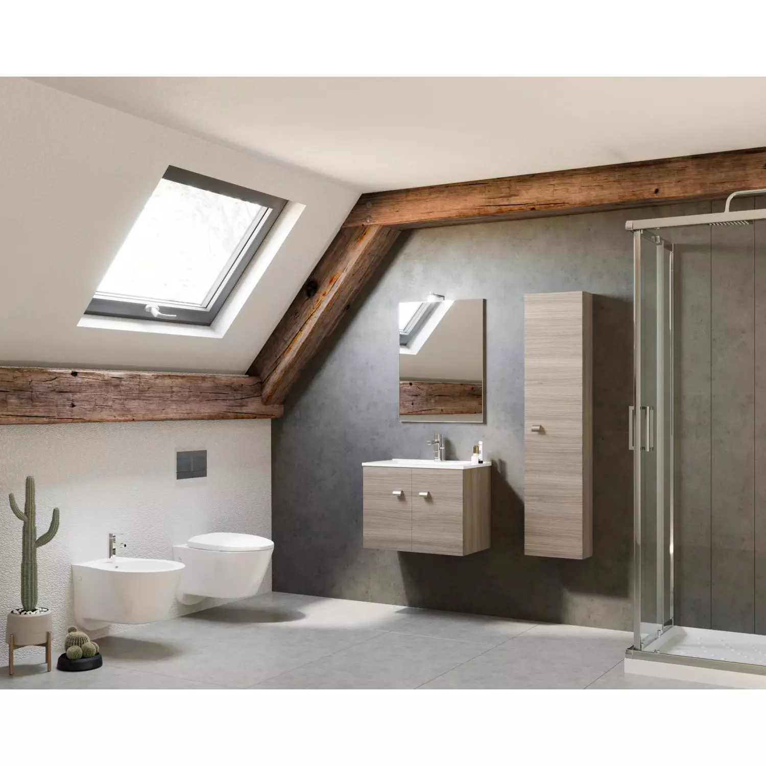 Zaffiro 60cm-es két ajtós fürdőszobaszekrény füstölt tölgy + mosdó