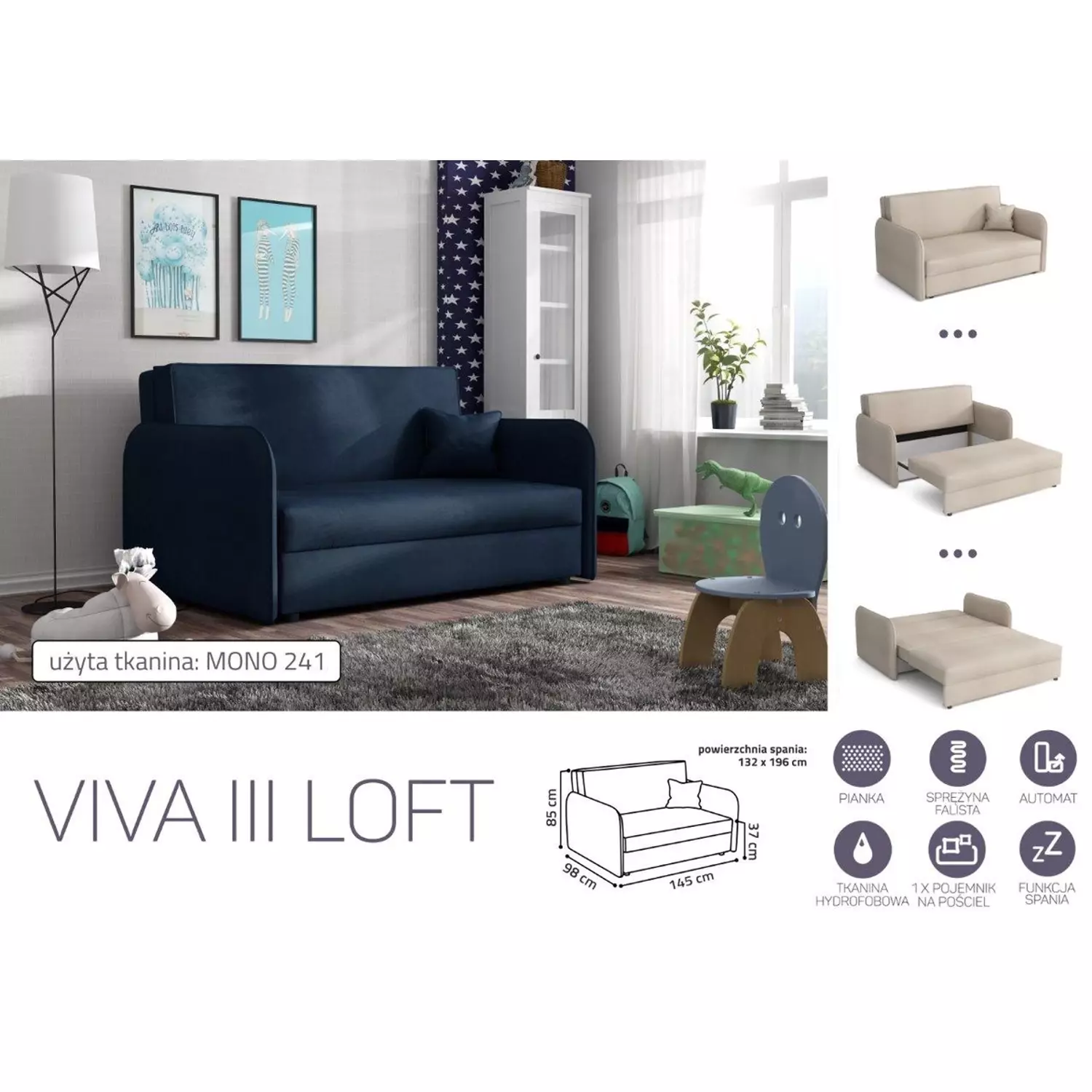 VIVA LOFT III. előre nyíló rugós kanapé
