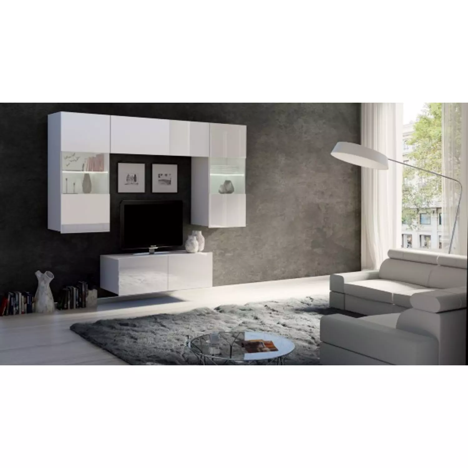Calabrini NO.10 magasfényű fehér nappali szekrénysor