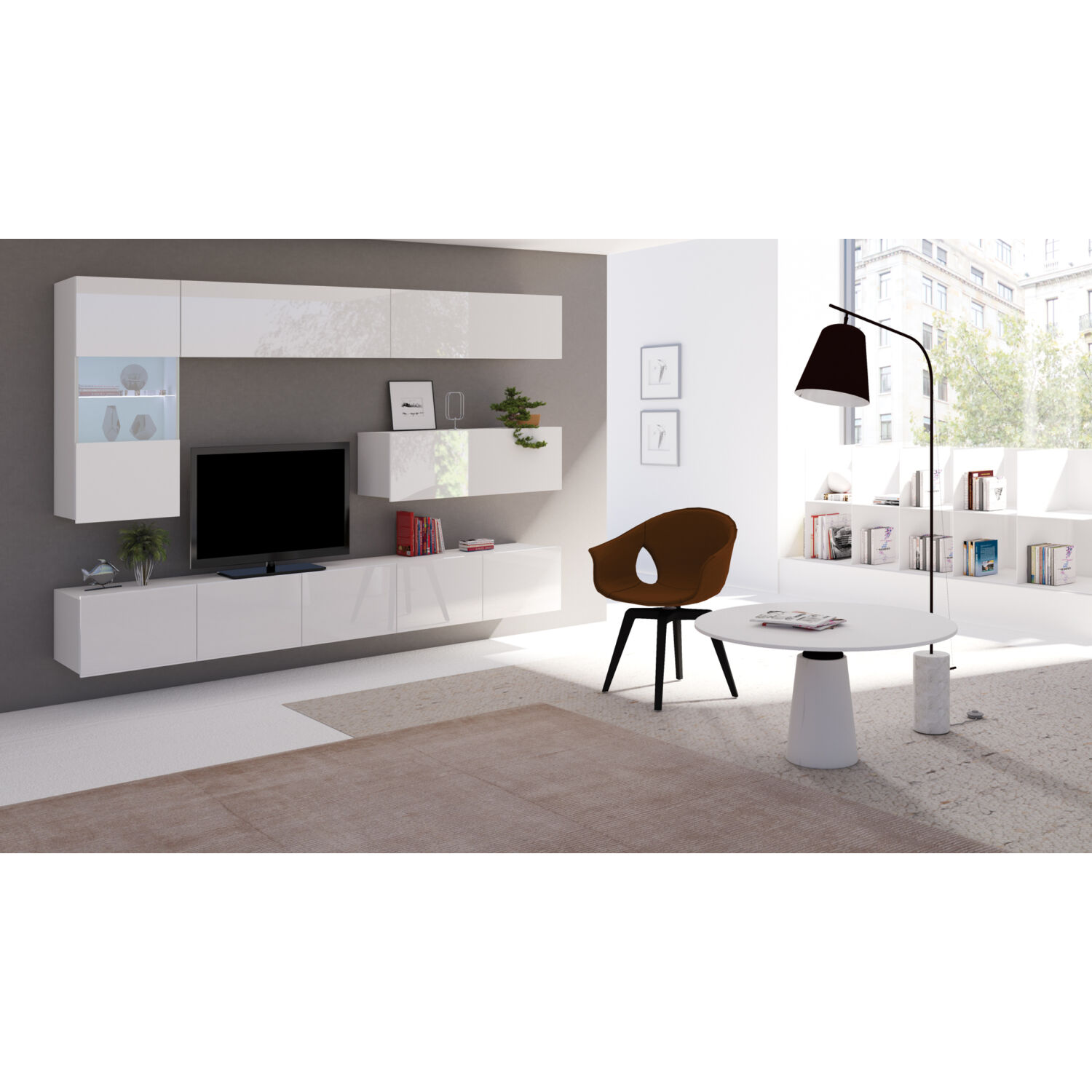 Calabrini NO. 4 magasfényű fehér nappali szekrénysor 255 cm