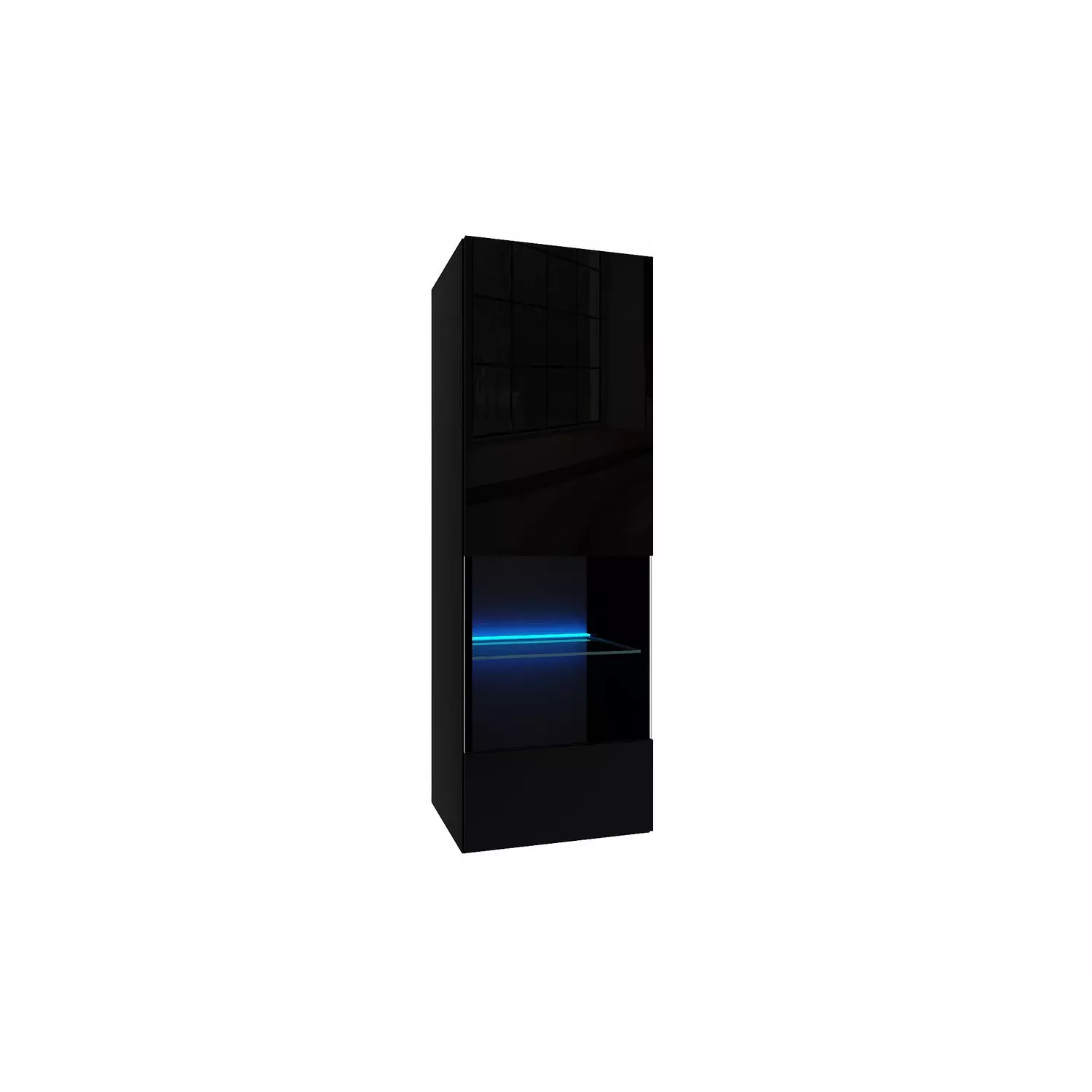 IZUMI 2 magasfényű fekete/fekete polcos, vitrines függesztett fali szekrény, 105 BL