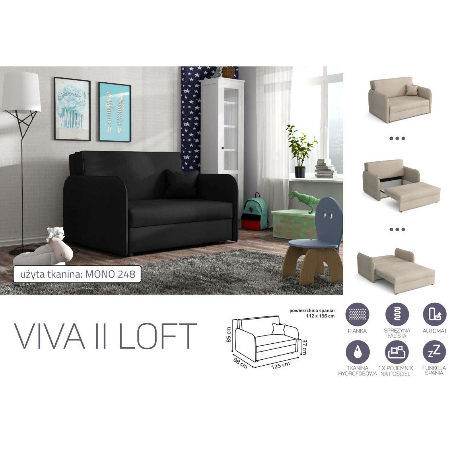 VIVA LOFT II. előre nyíló rugós kanapé