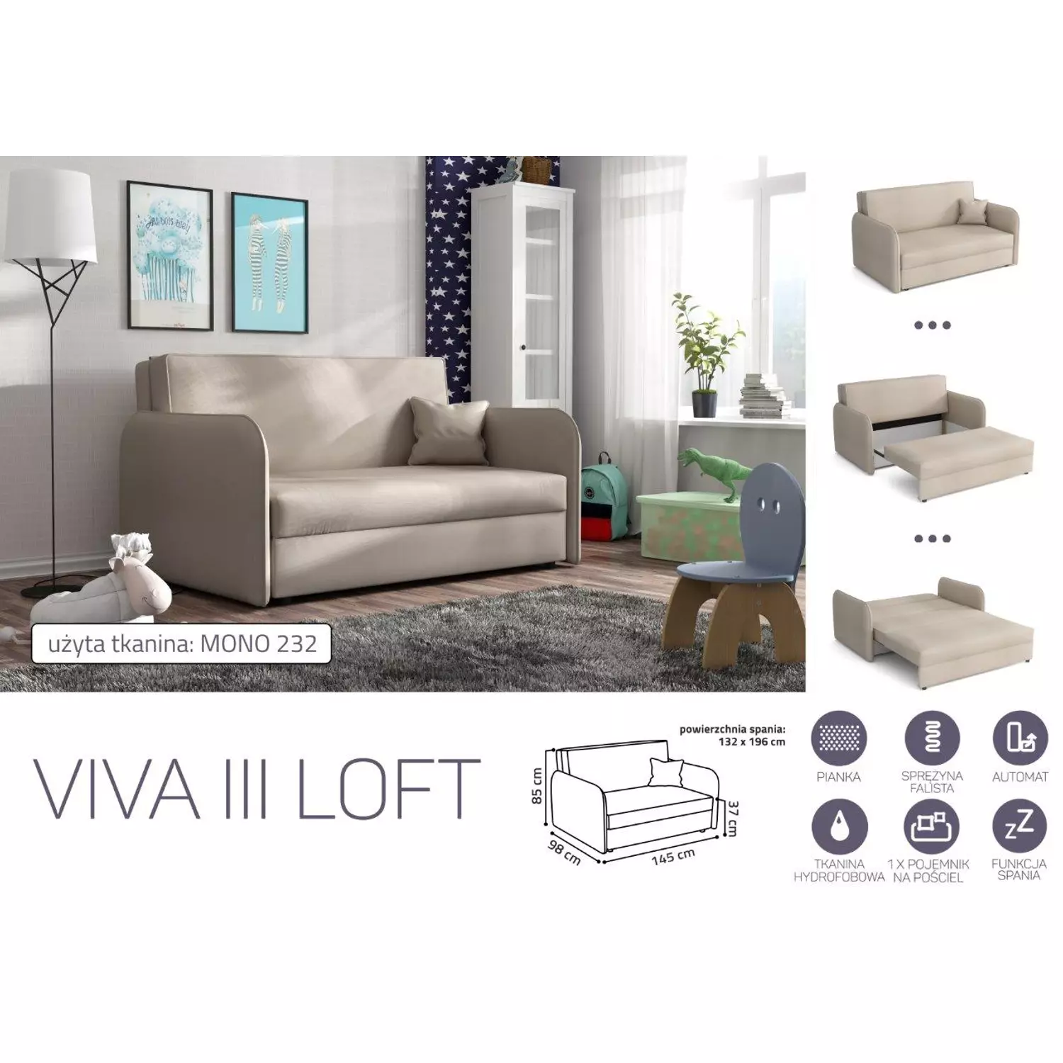 VIVA LOFT III. előre nyíló rugós kanapé