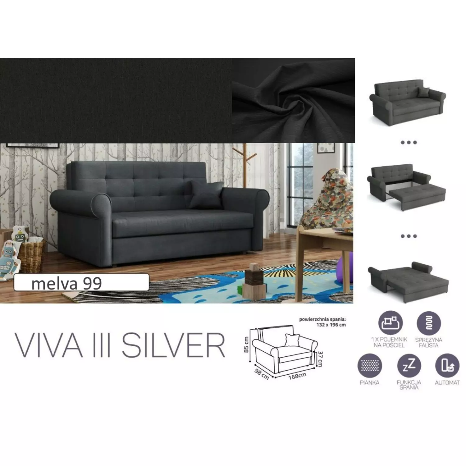 VIVA SILVER III. előre nyíló rugós kanapé