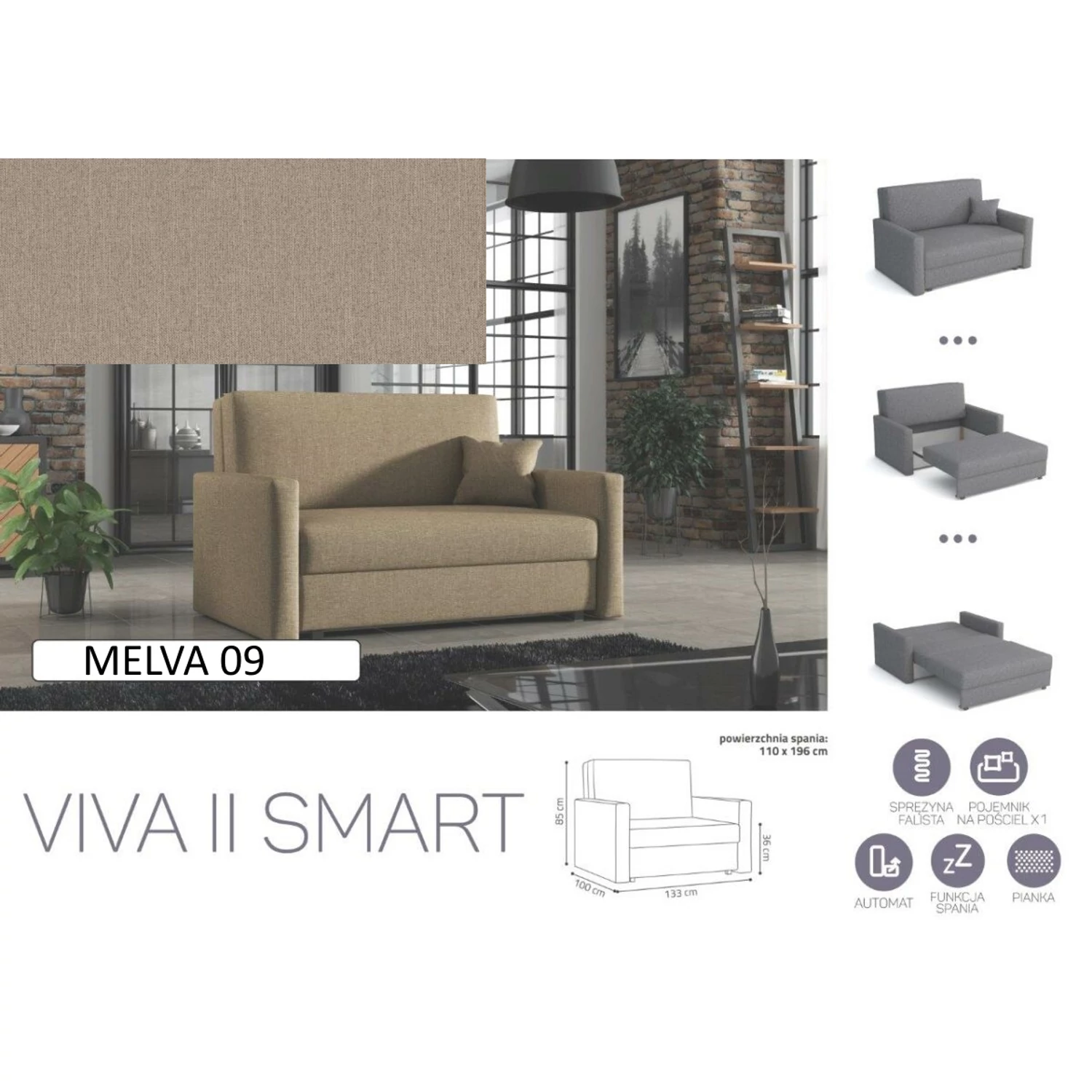 VIVA SMART II. előre nyíló rugós kanapé