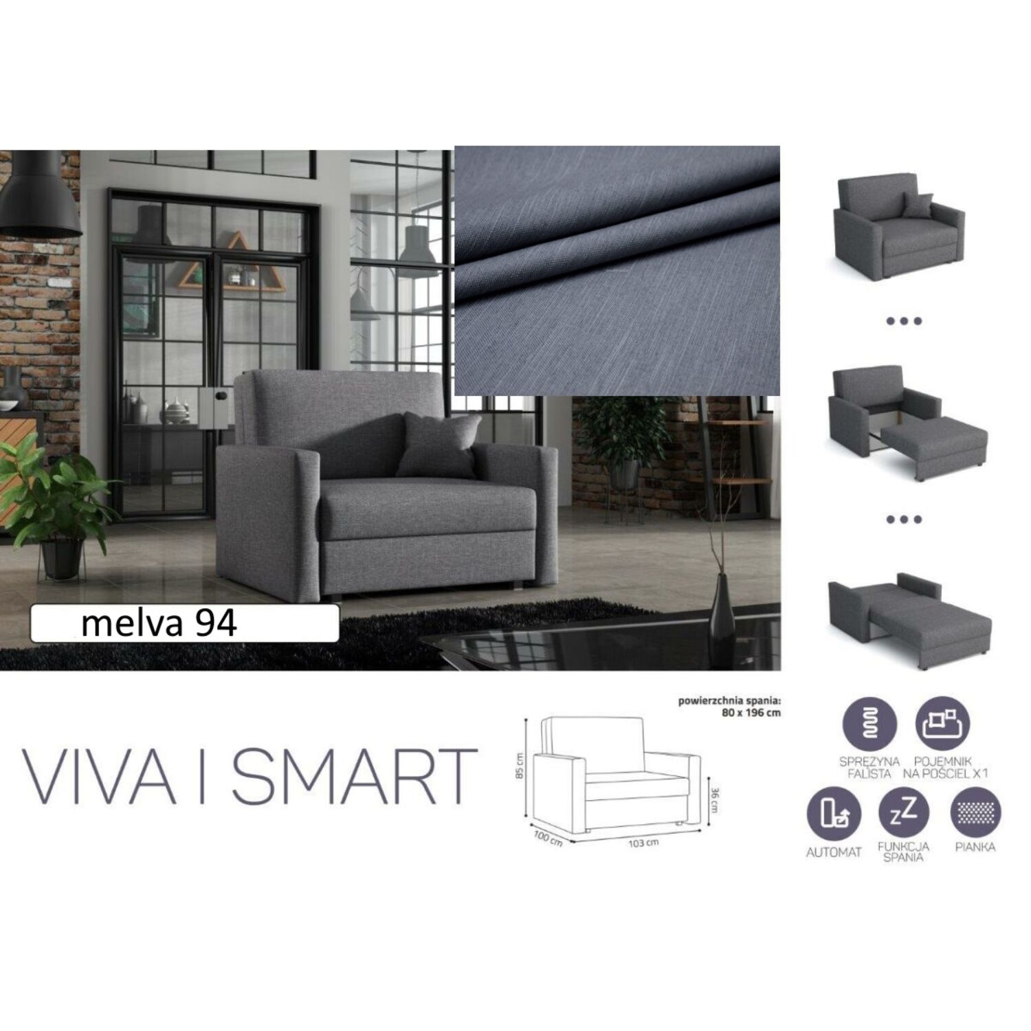 VIVA I SMART előre nyíló rugós, ágyneműtartós fotelágy