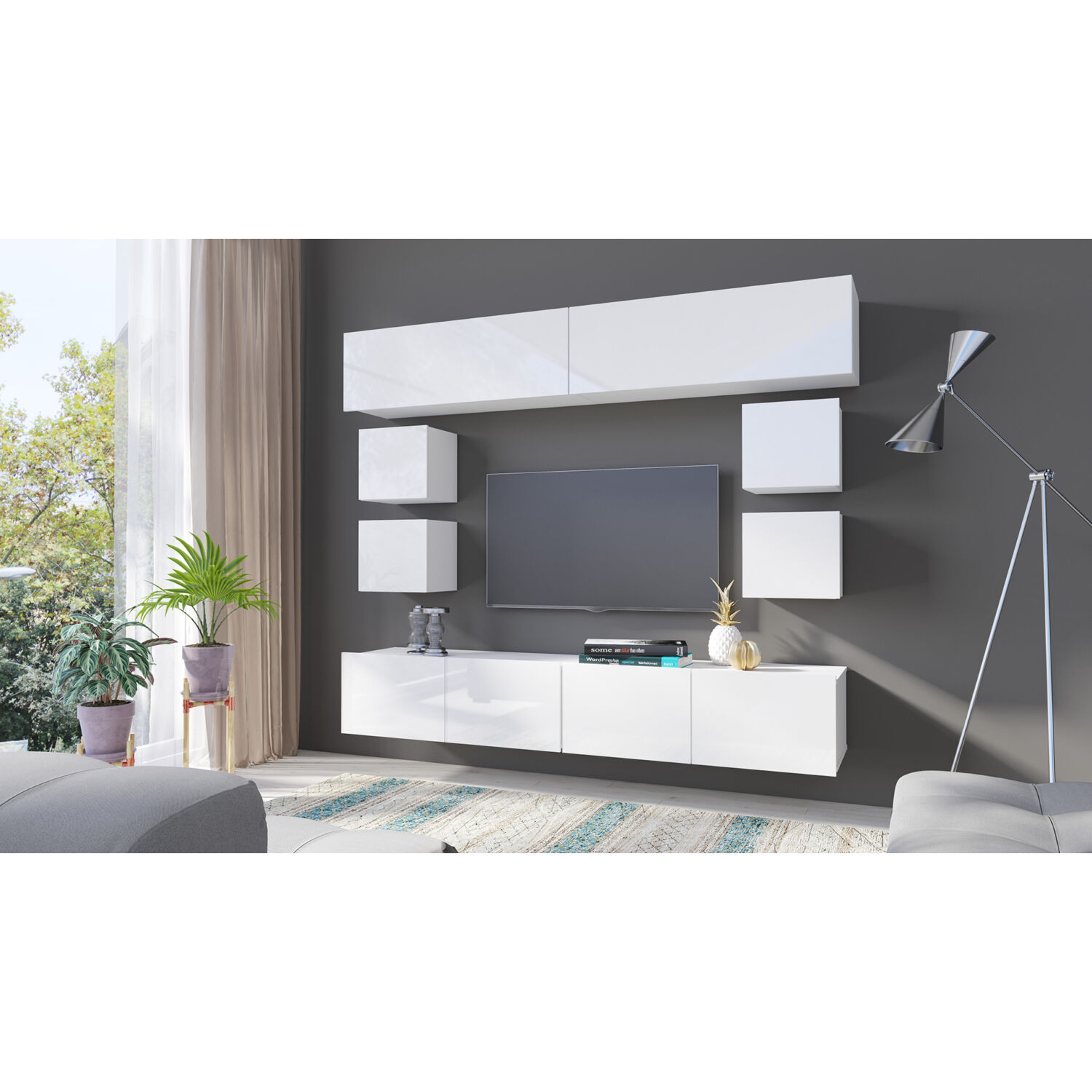 Calabrini NO.16 magasfényű fehér nappali szekrénysor