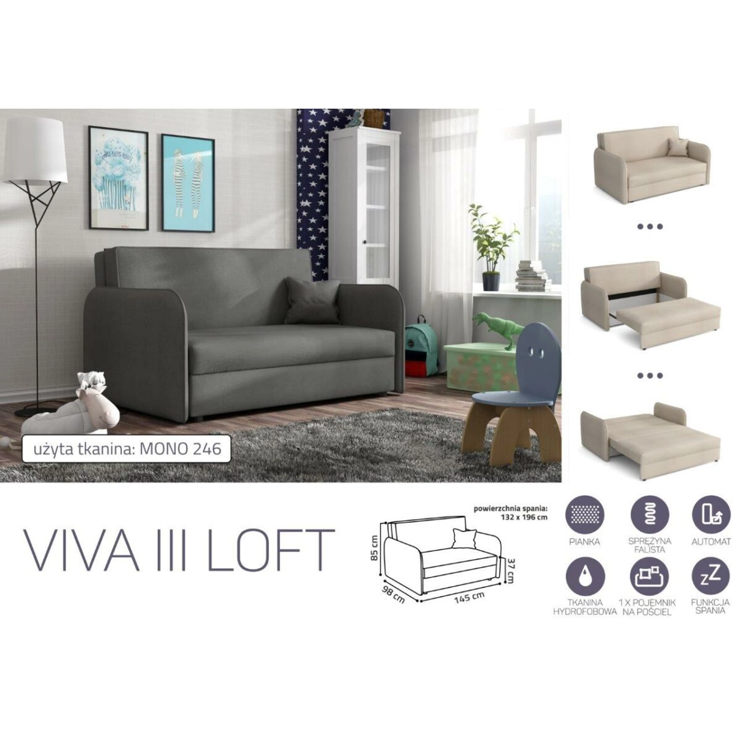VIVA LOFT III. előre nyíló rugós kanapé