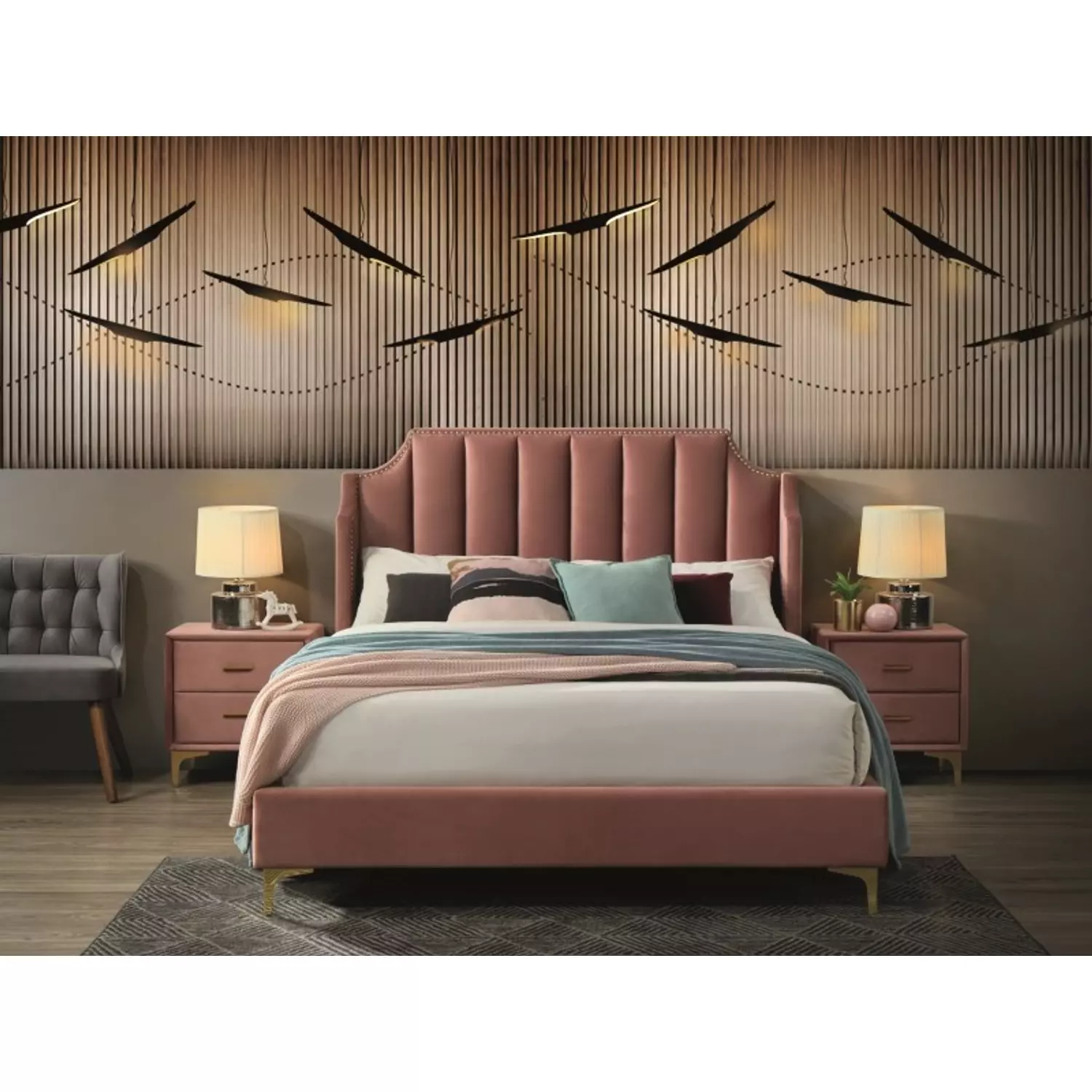 MONACO velvet ágy 160 x 200 cm rózsaszín