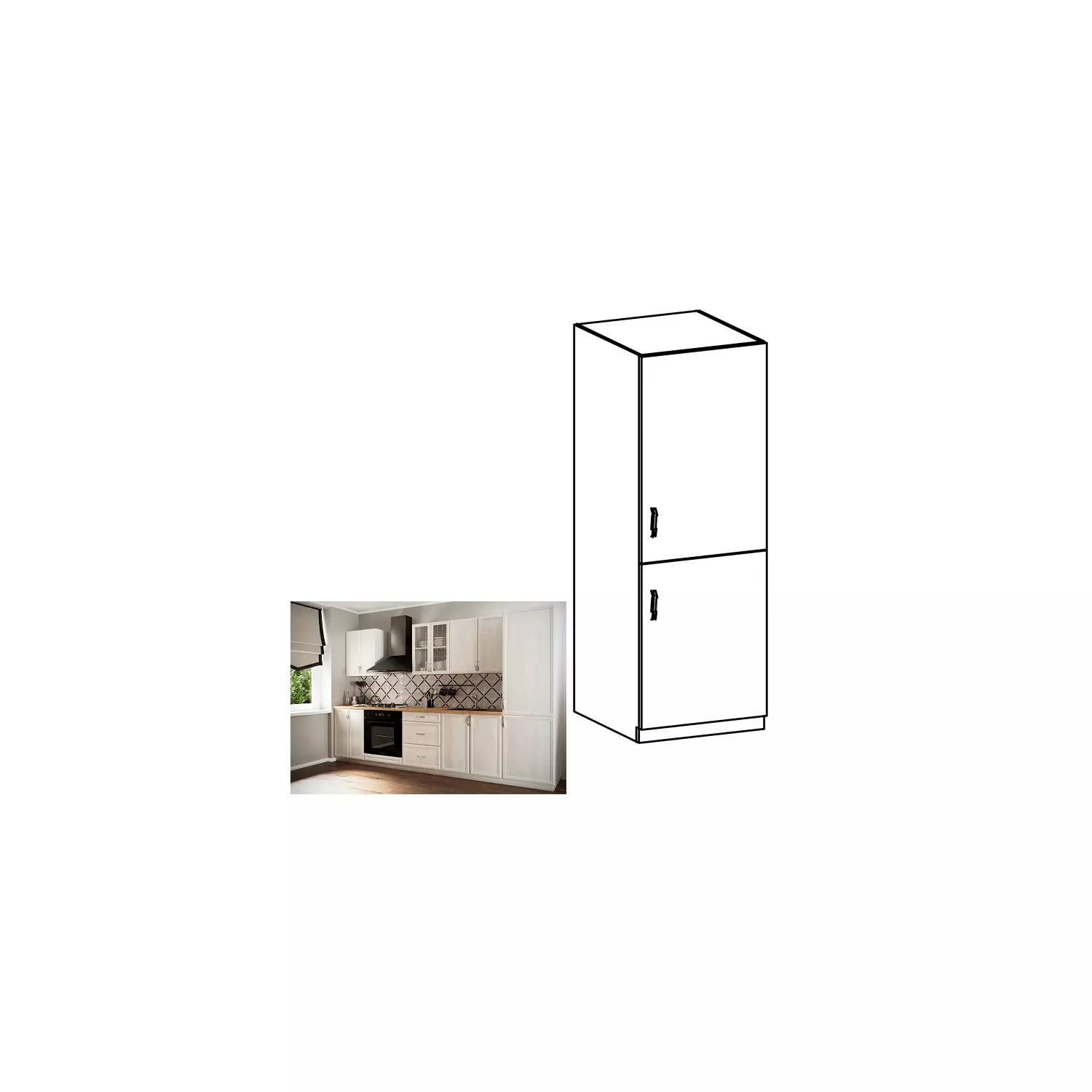 Hűtő beépítő konyhaszekrény D60ZL jobbos fehér sosna Andersen SICILIA