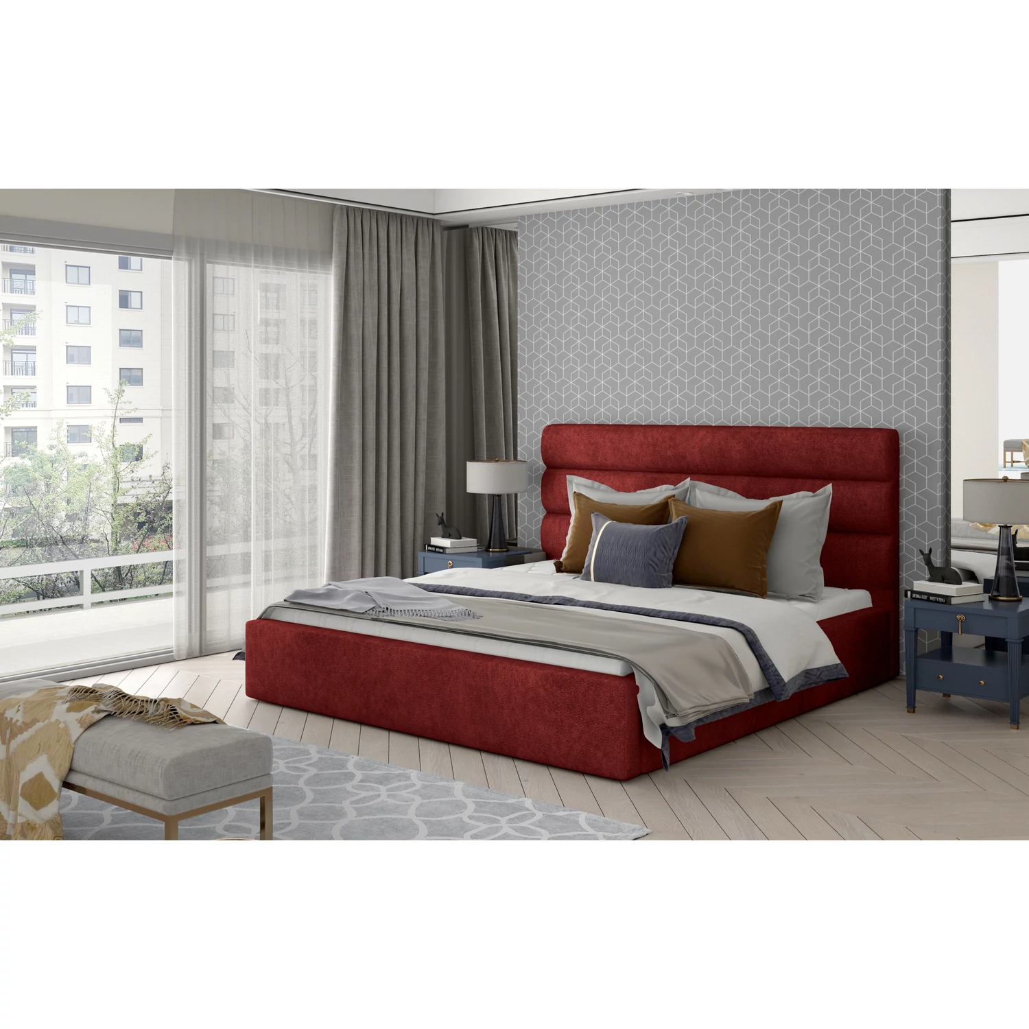 Karamell 160x200 fémvázas ágy piros