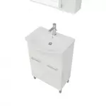 Kép 3/4 - Rubino 55cm-es két ajtós fürdőszobaszekrény polccal fehér tölgy + mosdó