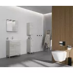 Kép 1/6 - Rubino 65cm-es két ajtós fürdőszobaszekrény polccal szürke tölgy + mosdó
