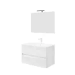 Kép 2/4 - Easy 80cm-es két fiókos fürdőszobaszekrény fehér tölgy  + mosdó