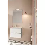 Kép 1/2 - Eva 60cm-es 2 fiókos fürdőszobaszekrény fényes fehér &amp; szürke tölgy+ mosdó