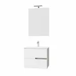 Kép 2/2 - Eva 60cm-es 2 fiókos fürdőszobaszekrény fényes fehér & szürke tölgy+ mosdó