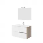 Kép 2/5 - Eva 80cm-es 2 fiókos fürdőszobaszekrény fényes fehér & füstölt tölgy + mosdó