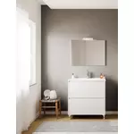 Kép 1/5 - Lisbona 80cm-es 2 fiókos fürdőszobaszekrény fehér tölgy + mosdó