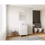 Kép 1/2 - Lisbona 60cm-es 2 fiókos fürdőszobaszekrény fehér tölgy + mosdó