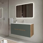 Kép 1/2 - Iris 100cm-es 2 fiókos fürdőszobaszekrény zöld/természetesen tölgy + mosdó
