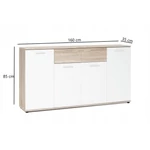 Kép 3/3 - Elegáns 4ajtós 2 fiókos komód  160 cm magas.  Palma LUX L komód - Sonoma/fehér kombináció