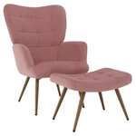 Kép 1/16 - Fotel lábtartóval, rózsaszín Velvet szövet/tölgy, HABEN