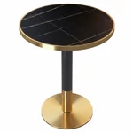 Kép 1/5 - Étkező bisztró asztal, fekete márvány/fekete/arany, átmérő 80 cm, OREN