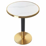 Kép 1/5 - Étkező bisztró asztal, fehér márvány/fekete/arany, átmérő 80 cm, OREN