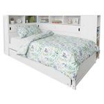 Kép 1/8 - Ágy polcokkal és pótággyal, fehér, 90x200, LENDON