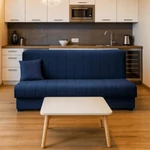 Kép 2/7 - Sötétkék bársonyos átalakítható kanapéágy