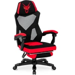 Kép 1/7 - BING Forgós Gamer Szék Lábtartóval Fekete/Piros