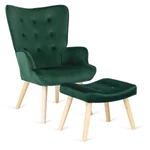 Kép 1/10 - LOZANO Lounge Fotel Lábtartóval, Zöld Bársony