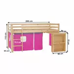 Kép 2/19 - Ágy PC asztallal, fenyő fa/rózsaszín, 90x200, ALZENA