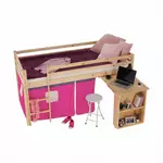 Kép 3/19 - Ágy PC asztallal, fenyő fa/rózsaszín, 90x200, ALZENA