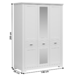 Kép 2/3 - Háromajtós szekrény tükörrel, fehér, ARYAN 3D