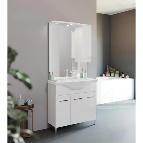 Smart 85cm-es három ajtós fürdőszobaszekrény, mosdóval 
