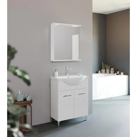 Smart 85cm-es két ajtós, két fiókos fürdőszobaszekrény, mosdóval 