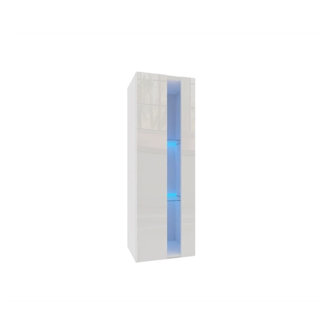 IZUMI 1 magasfényű fehér polcos, vitrines függesztett fali szekrény, 105 WH