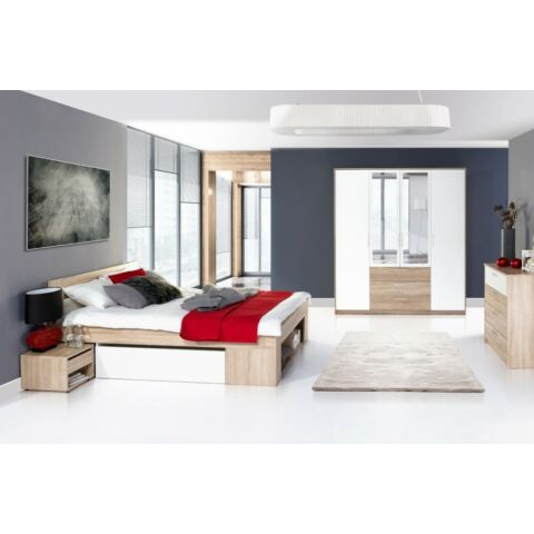 MILO ágy 160 x 200 cm  és  ágyneműtartó  és éjjeliszekrény sonoma fehér