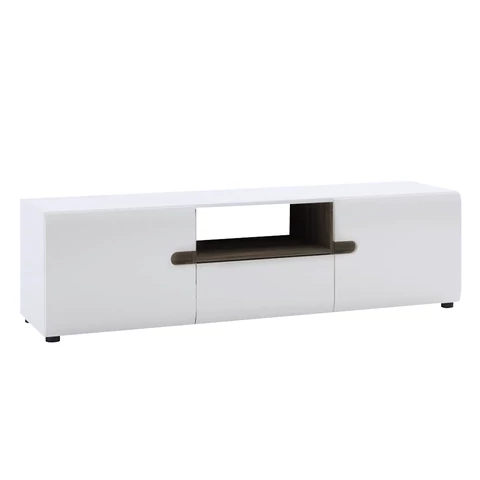 TV komód fehér - extra magas fényű HG trufla sonoma tölgyfa LYNATET 50 TÍPUS