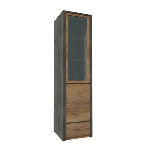 Vitrines szekrény tölgy lefkas sötét smooth szürke MONTANA W1D