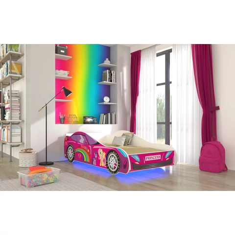 LED CAR PINK matraccal és világítással 140x70 ágy